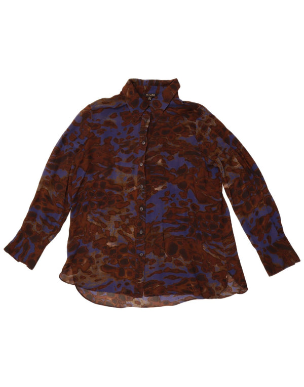 MASSIMO DUTTI Blusa Camisera Mujer EU 42 Large Marrón Estampado Animal