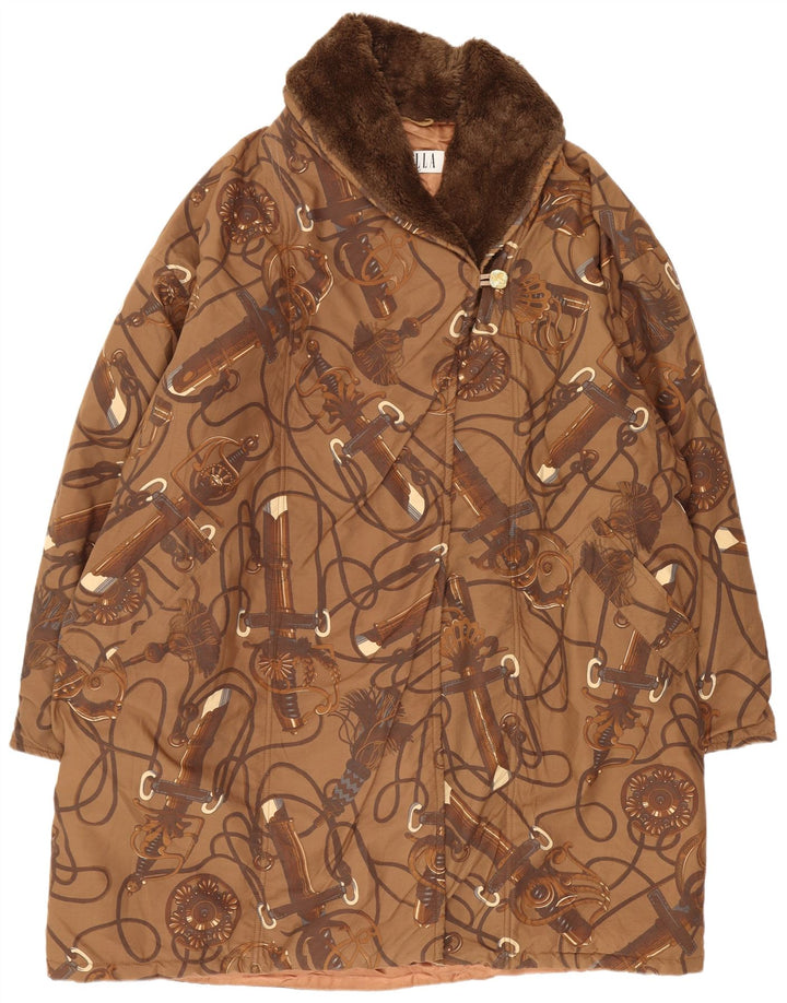 Marella Abrigo extragrande con estampado abstracto para mujer, talla 40, talla grande, color marrón