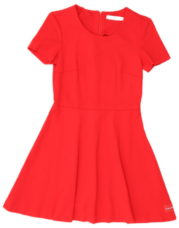 Calvin Klein Jeans Vestido acampanado para mujer UK 4 XS Viscosa roja
