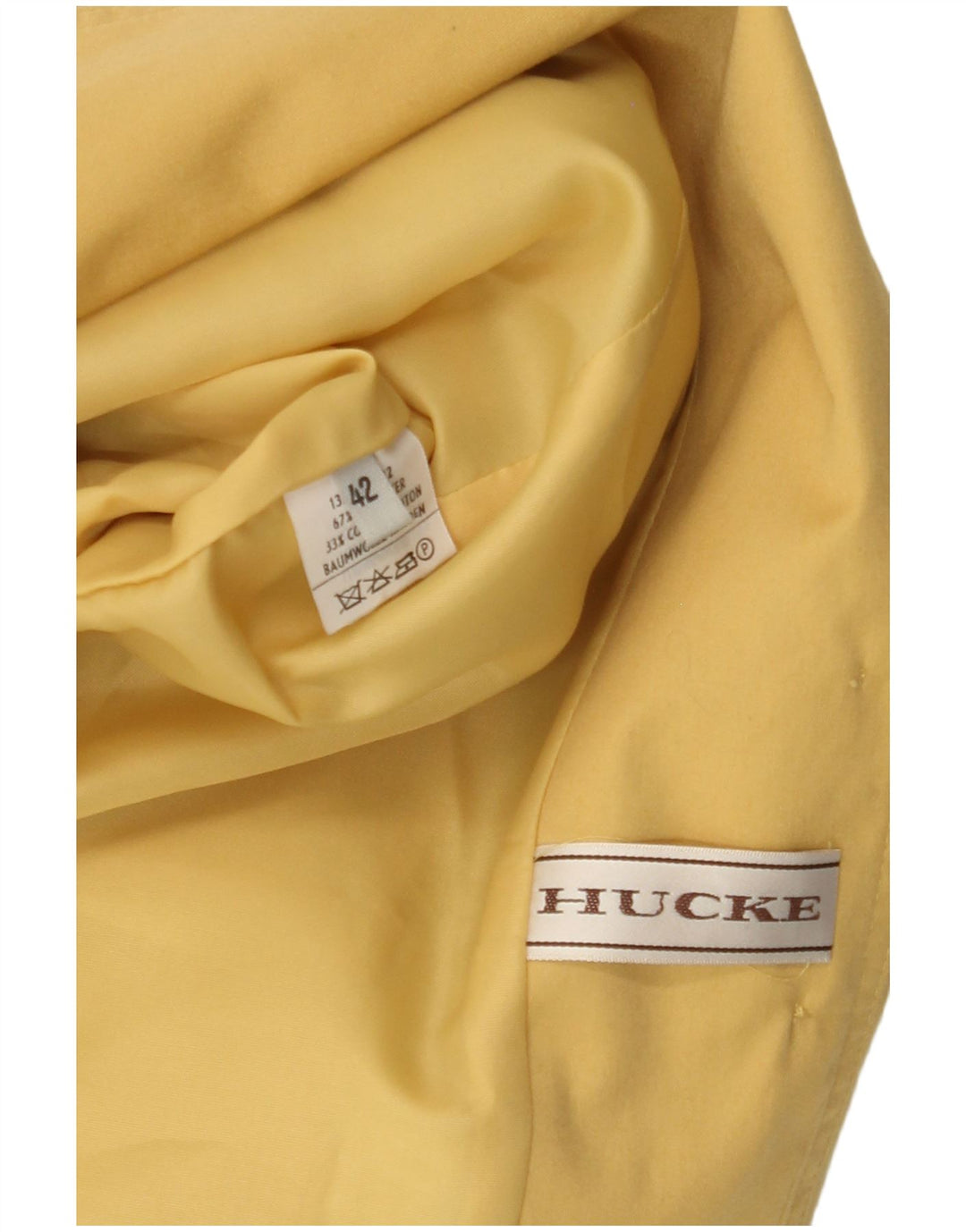 Hucke Chaqueta tipo blazer corta con 3 botones para mujer EU 42 Grande Algodón amarillo