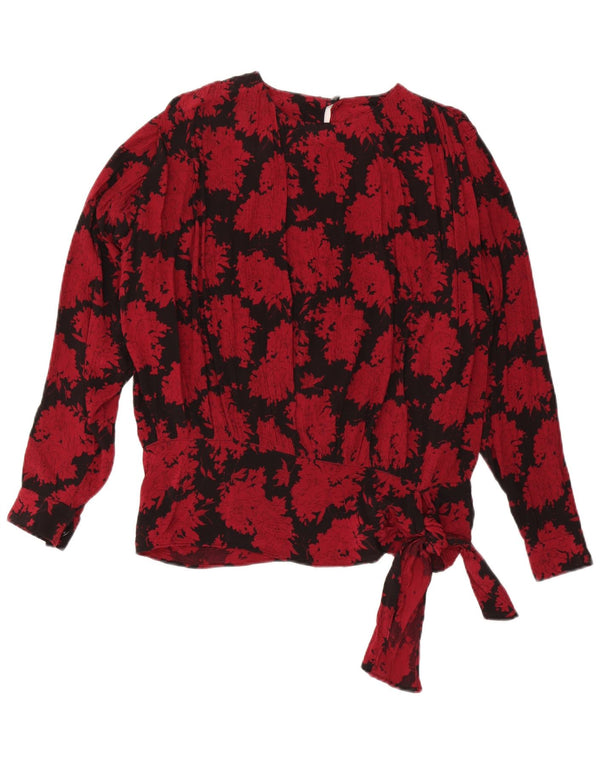 Vintage mujer manga larga blusa de gran tamaño Top IT 44 Medio Rojo Floral