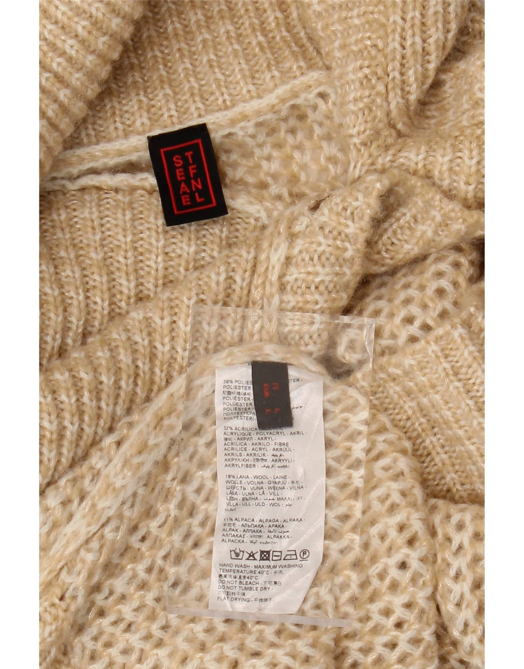 STEFANEL Suéter tipo jersey de gran tamaño con cuello y botones para mujer UK 40 Large Beige