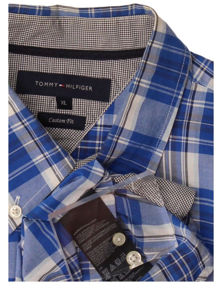 TOMMY HILFIGER Camisa de manga corta Custom Fit para hombre XL Algodón a cuadros azul