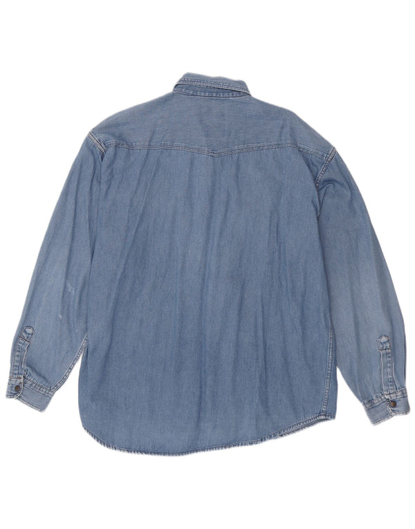 Camisa vaquera vintage para hombre algodón azul grande