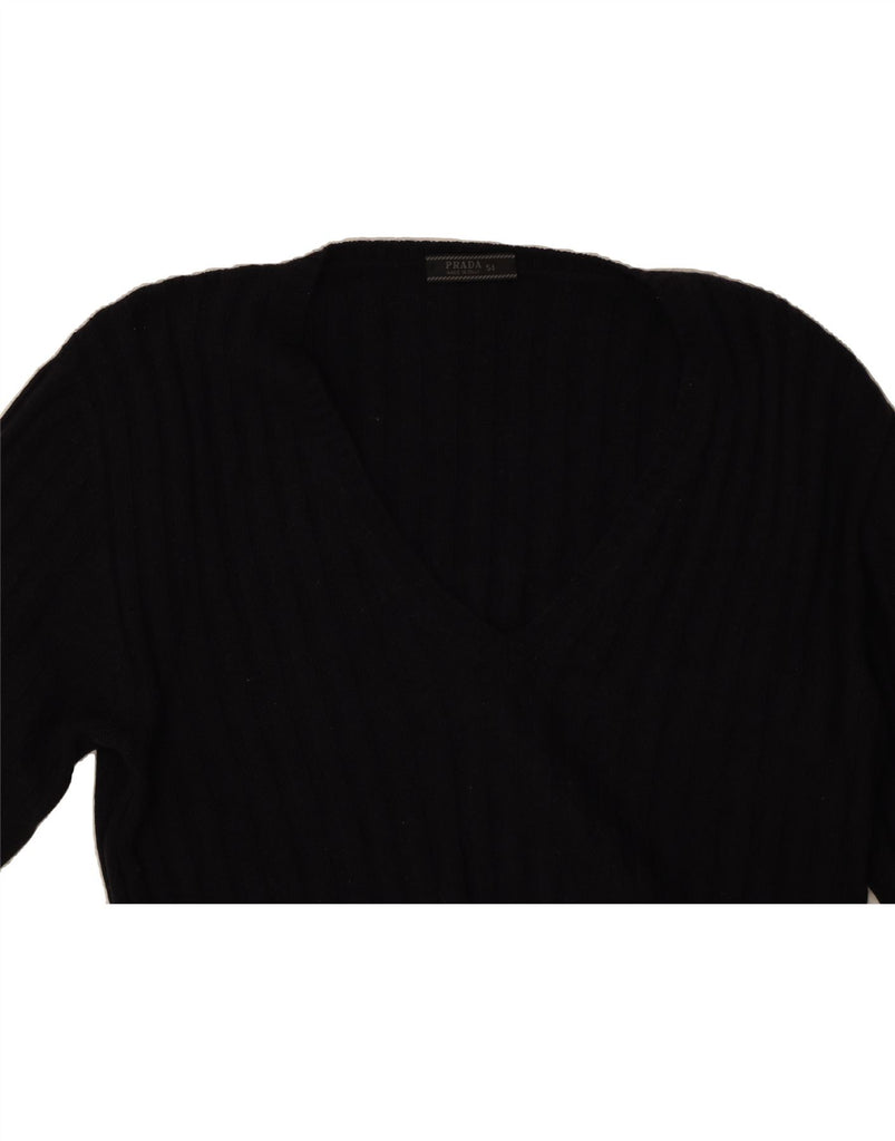 PRADA Womens V-Neck Jumper Sweater IT 54 2XL Black Wool Vintage Prada and Second-Hand Prada from Messina Hembry 