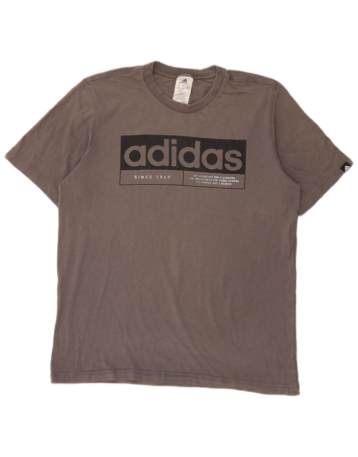 Adidas Hombre Camiseta Gráfica Top Algodón Gris Medio