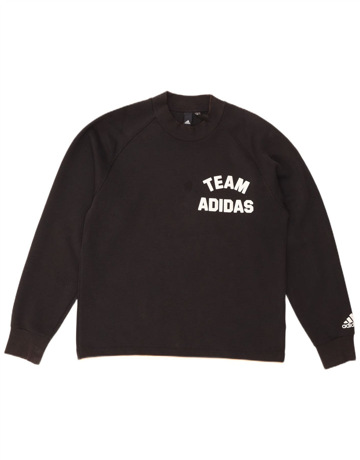 ADIDAS Hombre Sudadera Gráfica Jumper Grande Algodón Negro