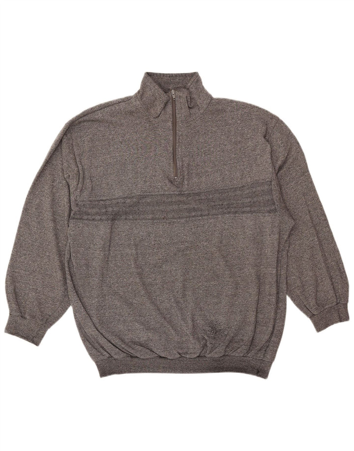 VINTAGE Mujer Zip Neck Sudadera Jumper UK 18 XL Gris Flecked