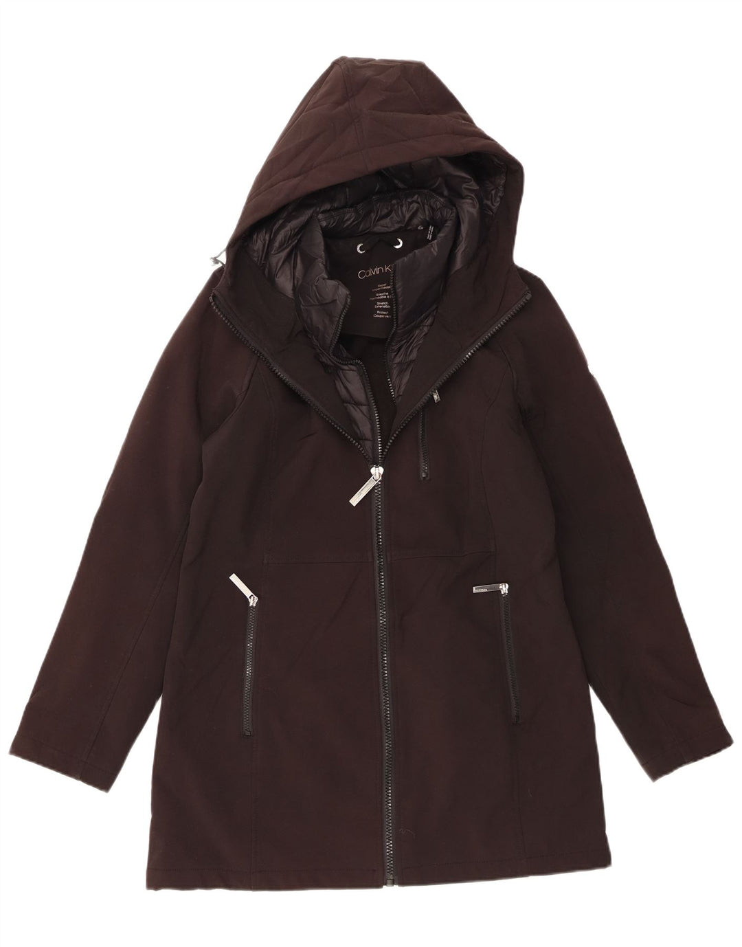 CALVIN KLEIN Chaqueta cortavientos con capucha para mujer UK 44 Mediana Poliéster negro