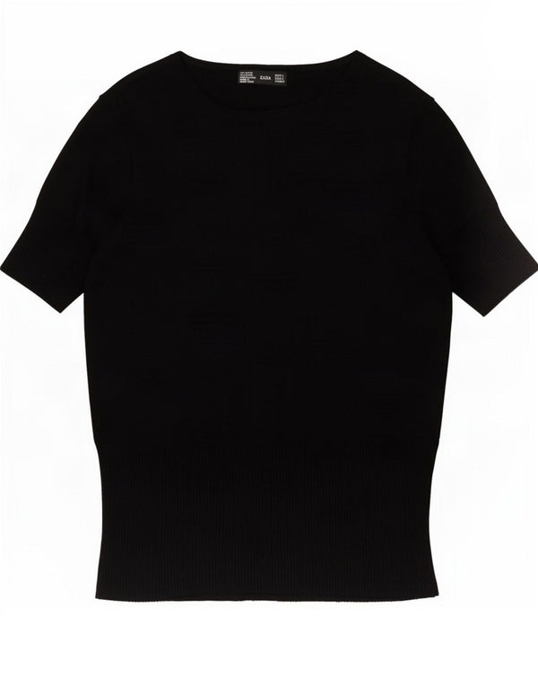 Zara Camiseta Mujer Top UK 44 Large Viscosa Negra