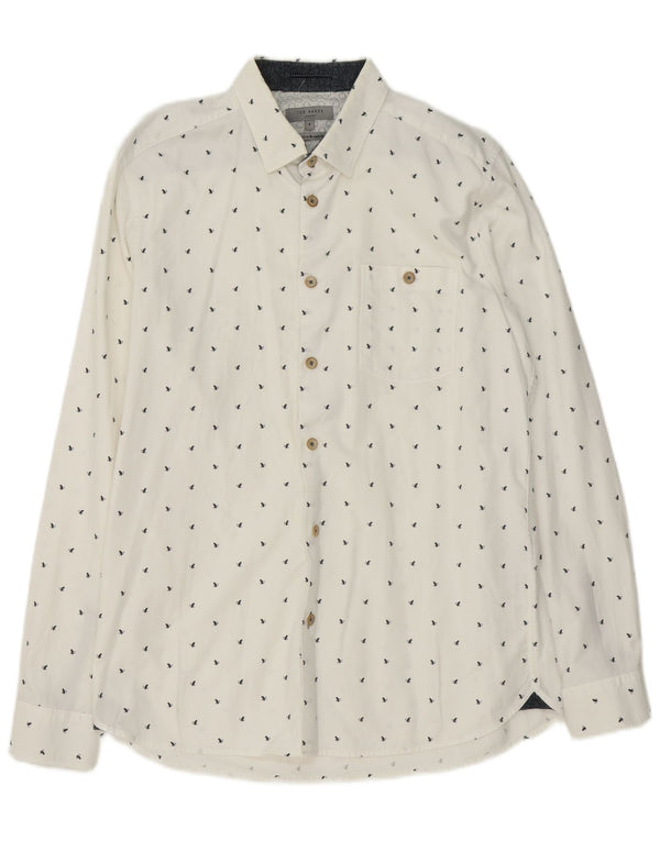 Ted Baker - Camisa con estampado abstracto para hombre, talla 4, algodón blanco grande