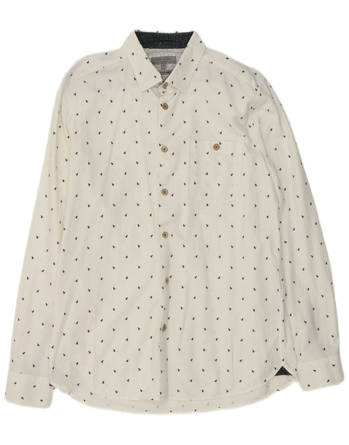 Ted Baker - Camisa con estampado abstracto para hombre, talla 4, algodón blanco grande