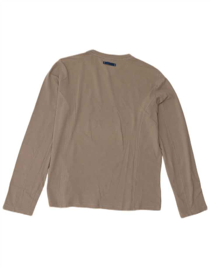 Trussardi Jeans Mujer Camiseta Gráfica Manga Larga UK 44 Algodón Gris Medio