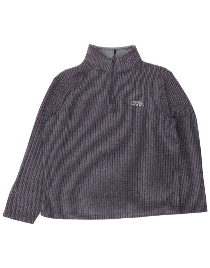 Weird Fish Jersey de forro polar con cuello y cremallera para hombre, tamaño grande, poliéster azul marino