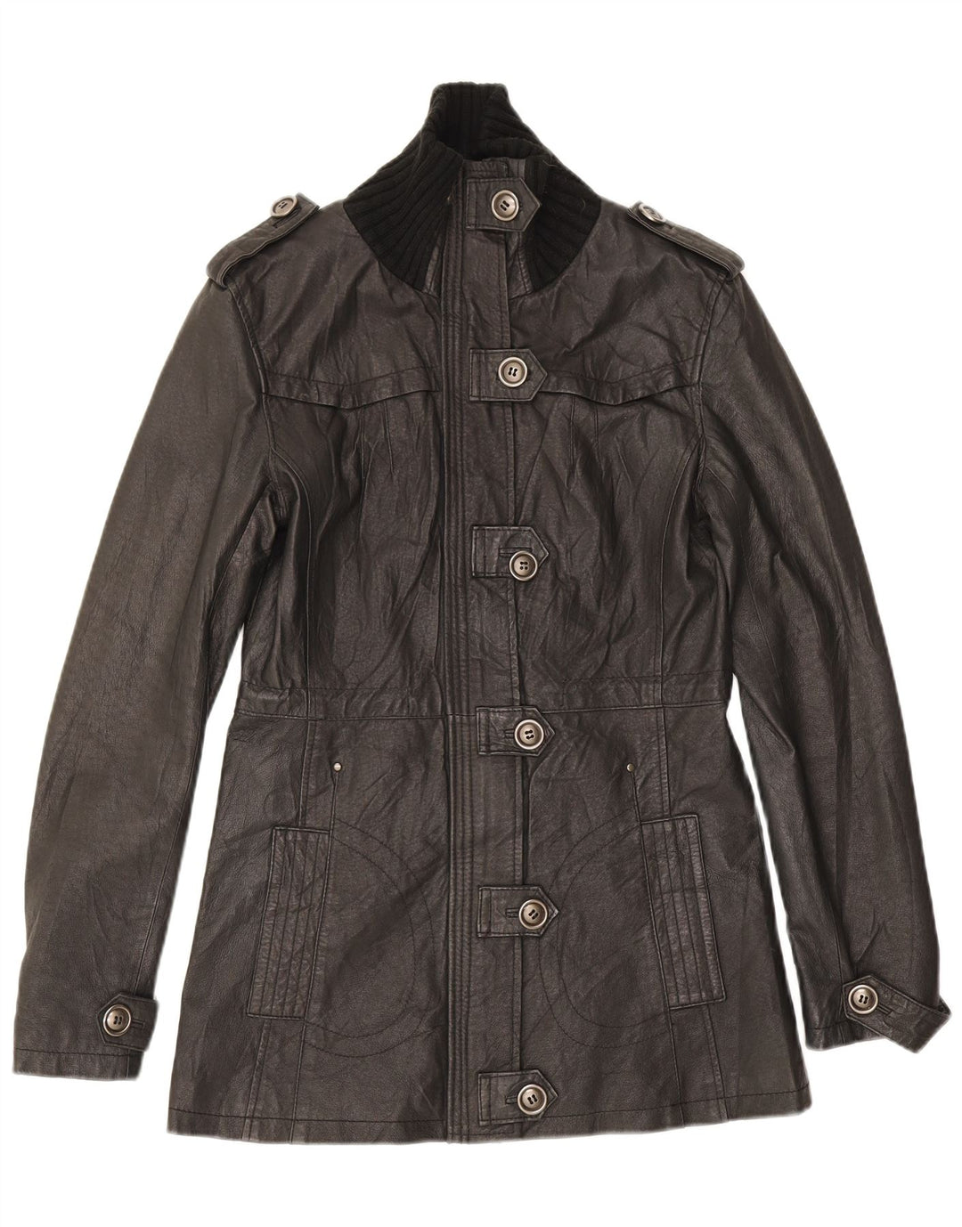 Variedad Chaqueta de cuero militar para mujer UK 44 Cuero negro mediano