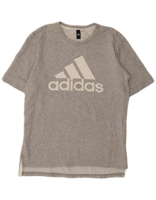 Adidas Mens Graphic T-Shirt Top Medium Grey Flecked Cotton