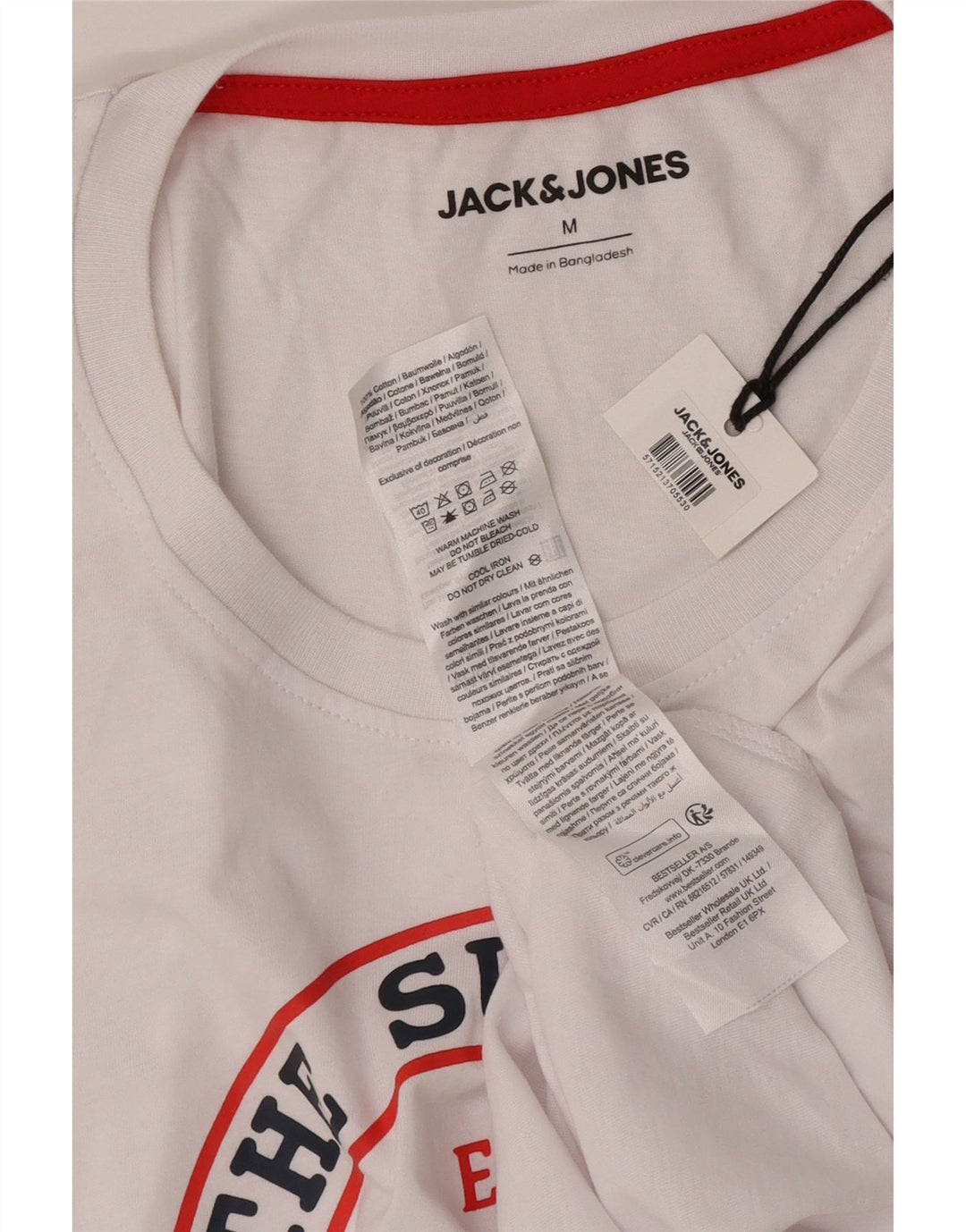 Jack & Jones Hombre Camiseta Gráfica Top Medium Blanco Algodón