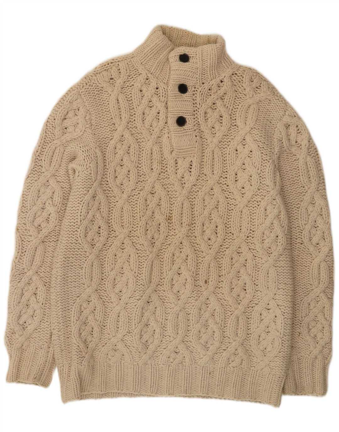 Timberland Hombre Botón Cuello Jersey Suéter Grande De Lana Blanca