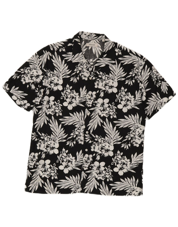 Jack & Jones Hombre Camisa De Manga Corta Grande De Algodón Floral Negro