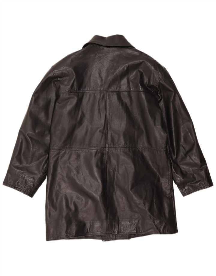 GF Abrigo de cuero extragrande con doble botonadura para mujer UK 10 Small Black Leather