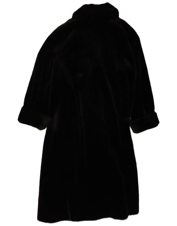 Vintage mujer oversize piel sintética abrigo Reino Unido 14/16 grande negro modal