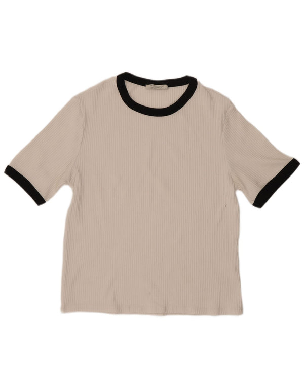 Zara Mujer Trafaluc Camiseta Top UK 40 Grande Blanco Colorblock