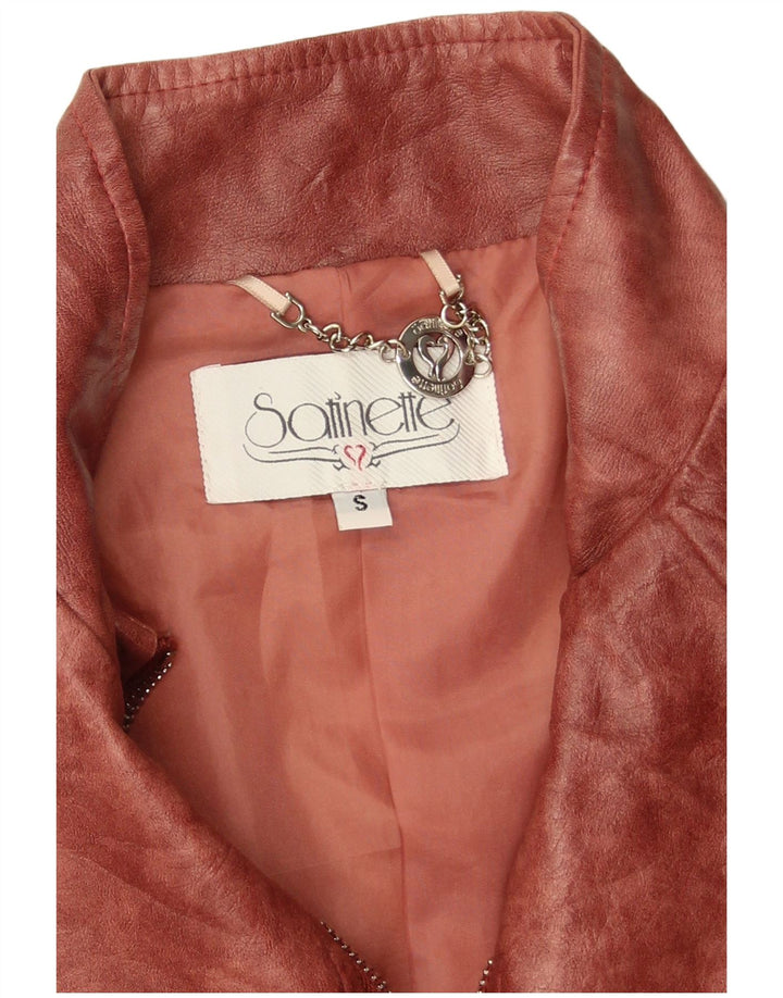 Vintage mujer chaqueta de cuero sintético Reino Unido 10 pequeño poliéster borgoña
