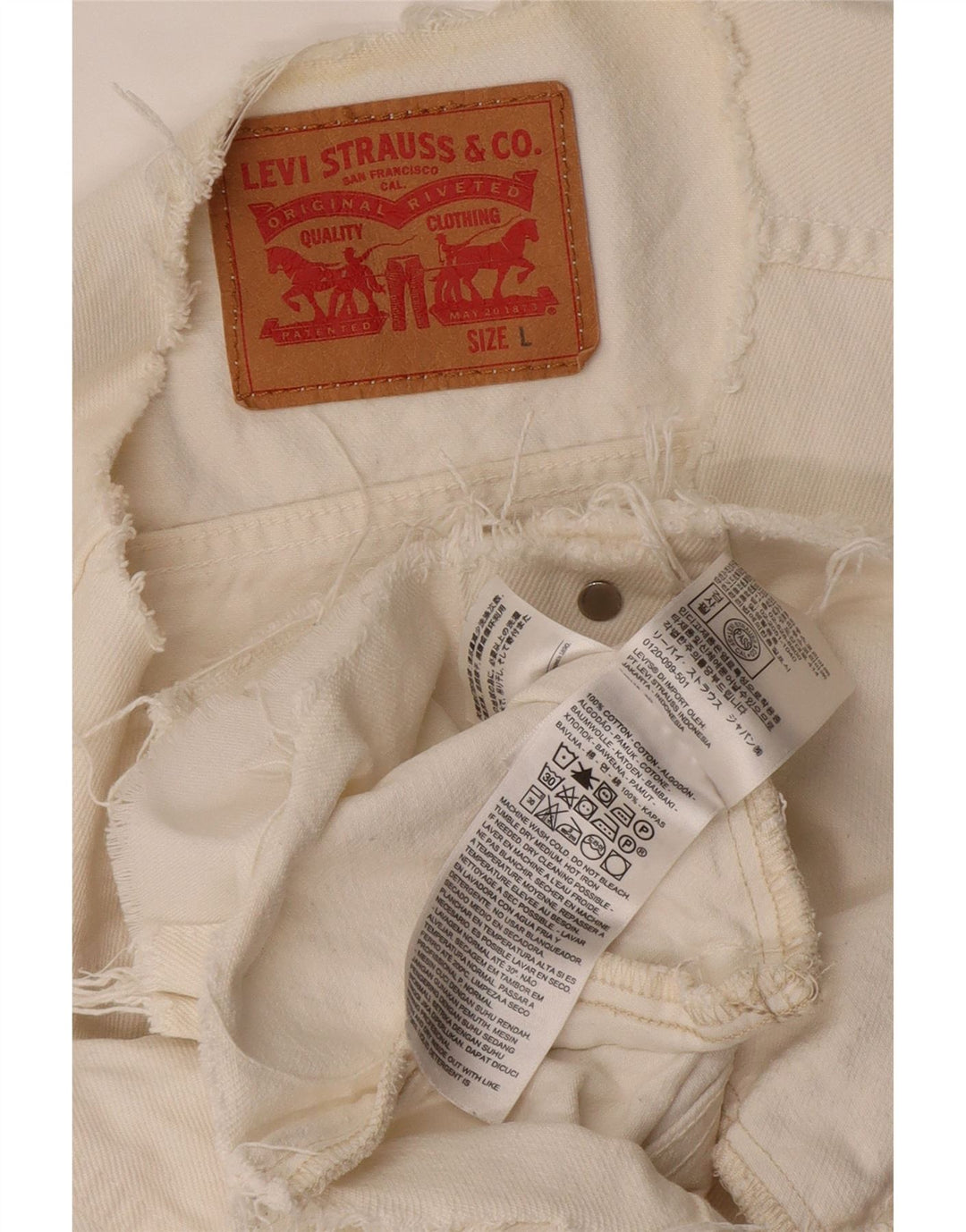 LEVI'S Chaleco vaquero corto para mujer Reino Unido 46 Algodón blanco grande