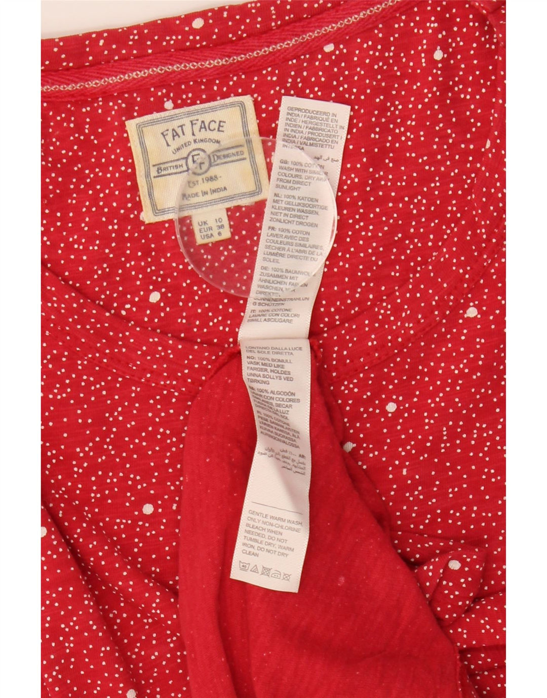 FAT FACE Camiseta para mujer Top UK 10 Small Red Spotted Cotton