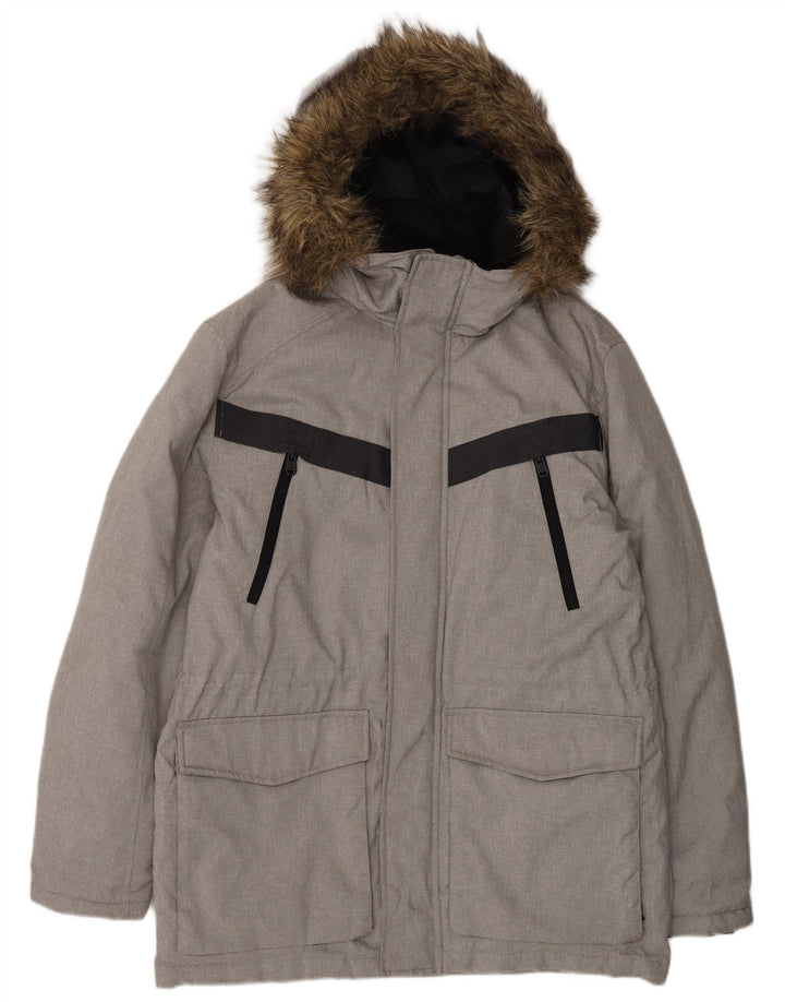 Jack & Jones - Chaqueta acolchada con capucha para hombre, talla 40, color gris grande