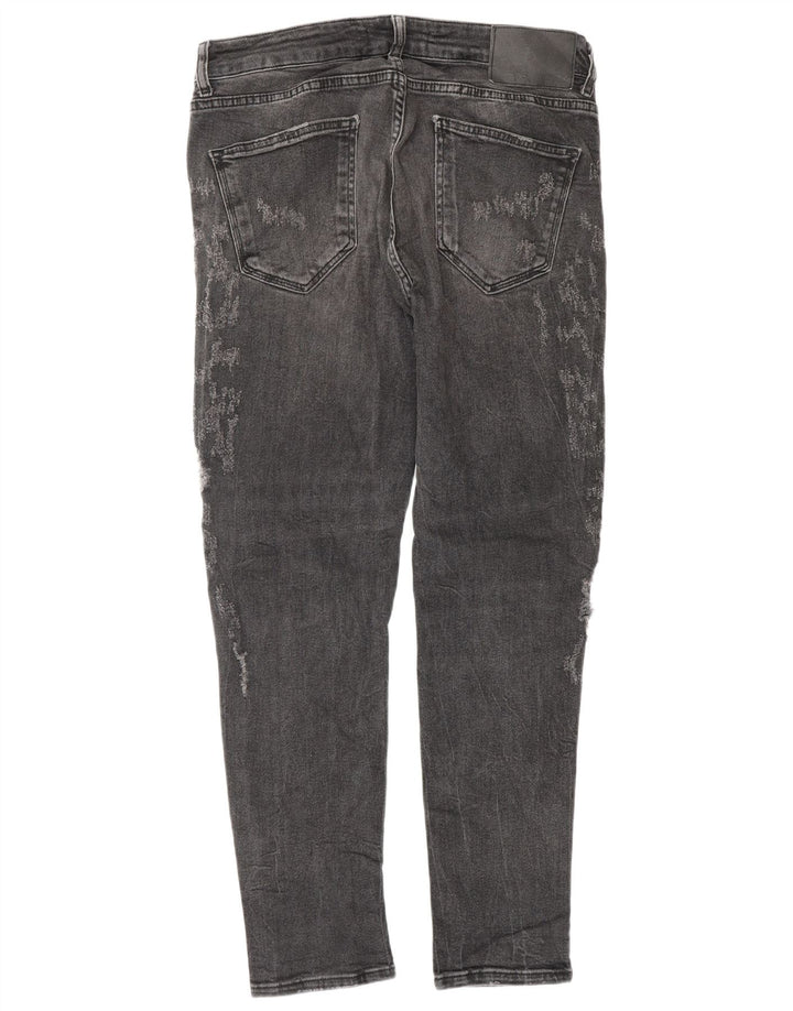 ZARA Vaqueros ajustados desgastados para hombre EU 42 Large W32 L30 Gris