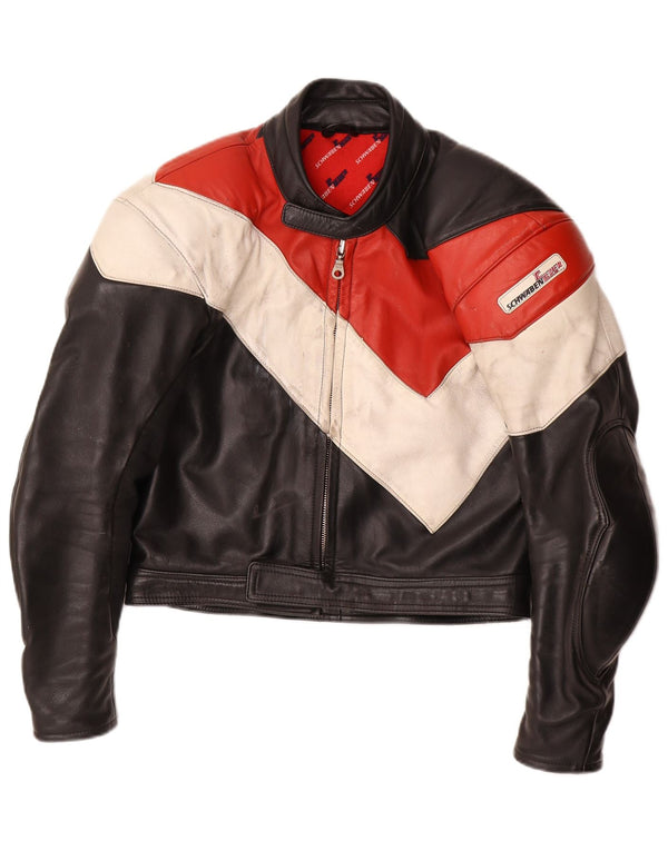 Schwabenleder Chaqueta motera de cuero para hombre UK 38 Medium Black Colourblock