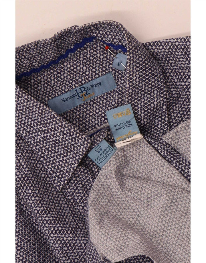 Camisa Harmont & Blaine Hombre Grande Azul Geométrico Algodón