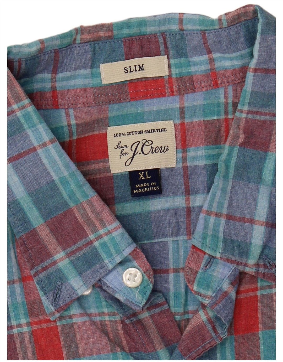 J. Crew Camisa ajustada para hombre XL Algodón a cuadros azules