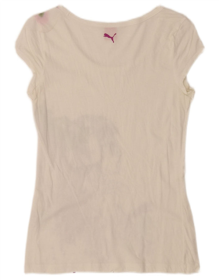 Puma Mujer Regular Graphic Camiseta Top UK 10 Small Blanco