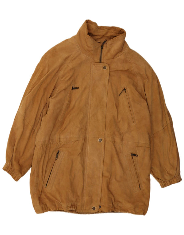 Vintage mujer oversize ante abrigo EU 38 cuero marrón medio