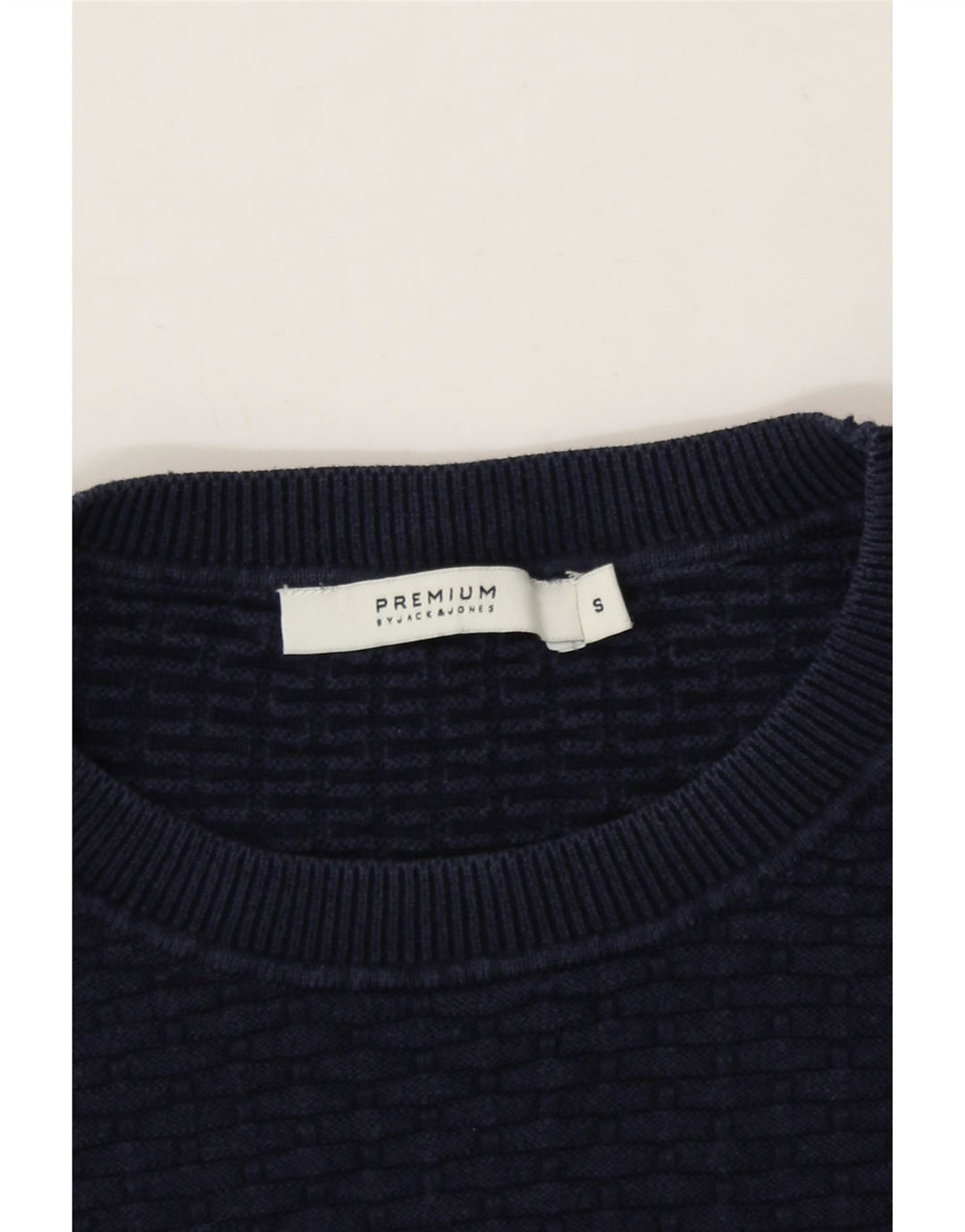JACK & JONES Mens Crew Neck Jumper Sweater Small Navy Blue Cotton Vintage Jack & Jones and Second-Hand Jack & Jones from Messina Hembry 