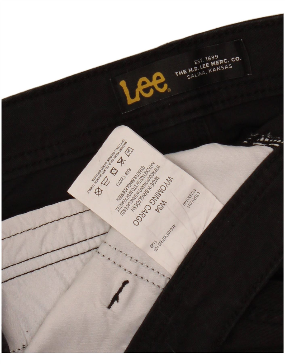Lee Mens Cargo Shorts W34 Grande Algodón Negro