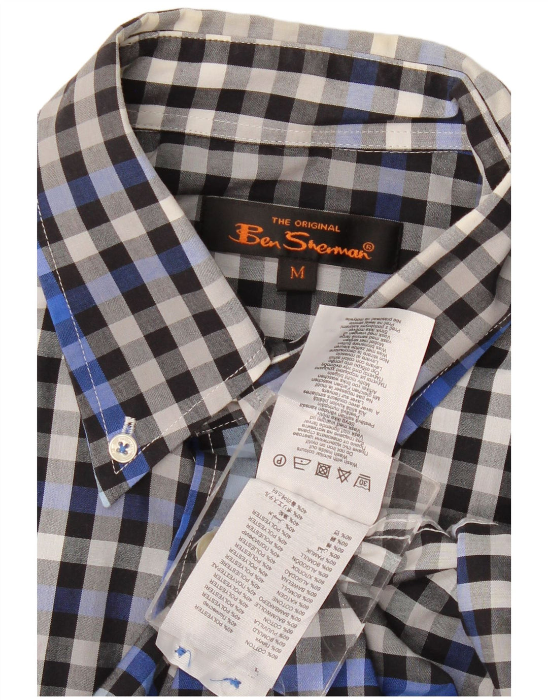 BEN SHERMAN Camisa para hombre Algodón a cuadros azul marino mediano