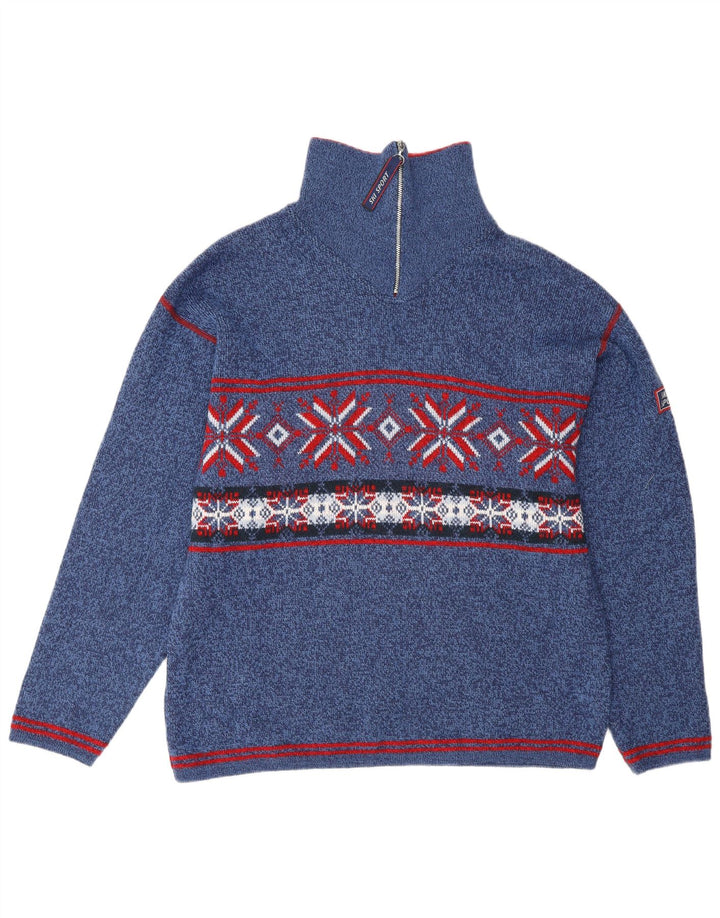Angelo Litrico Suéter tipo jersey con cuello y cremallera para hombre azul medio Fair Isle