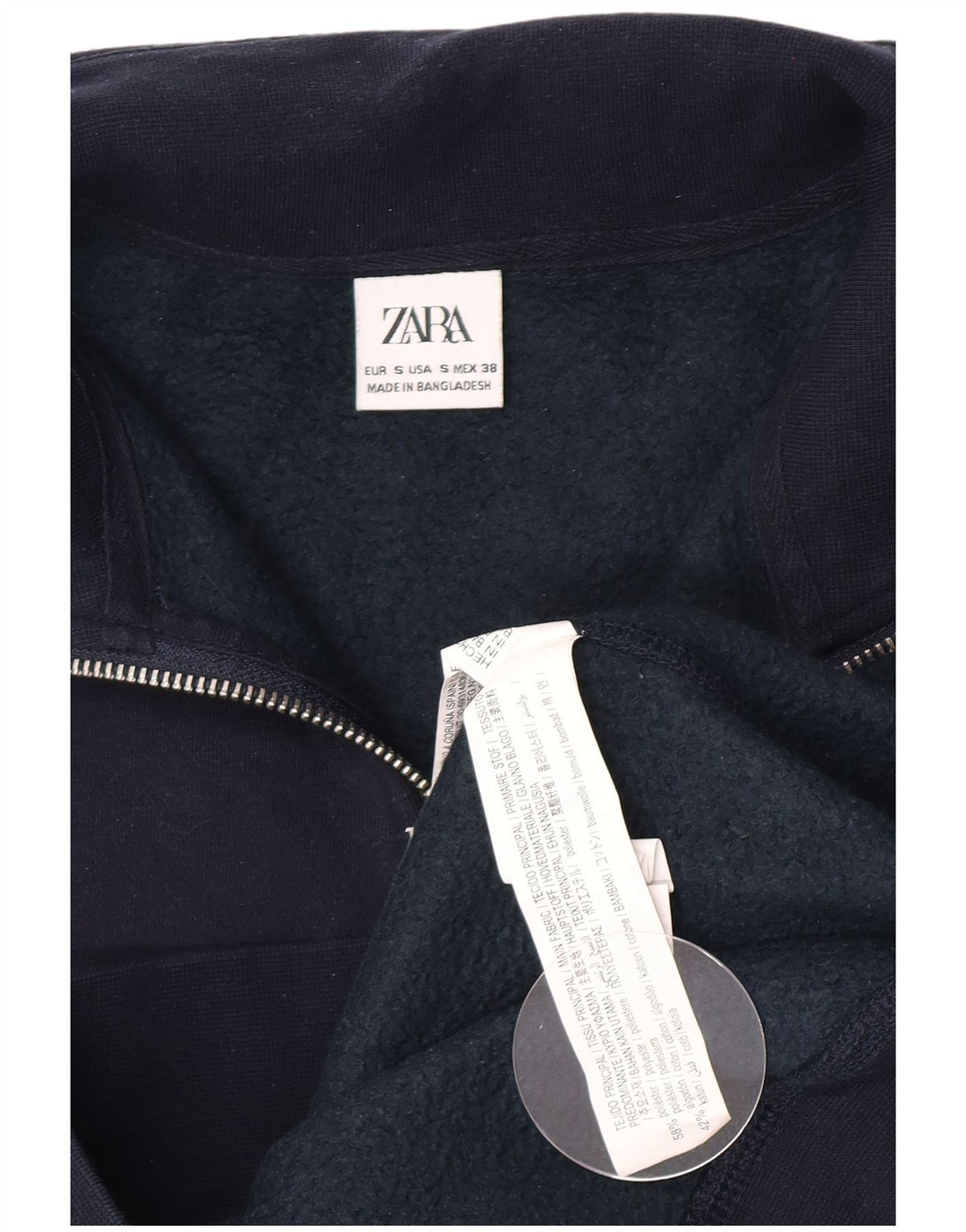 Zara Hombre Zip Neck Sudadera Jumper Small Azul Marino Poliéster