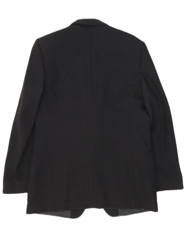 Vintage hombres 2 botones Blazer chaqueta Reino Unido 38 mediana lana virgen negra