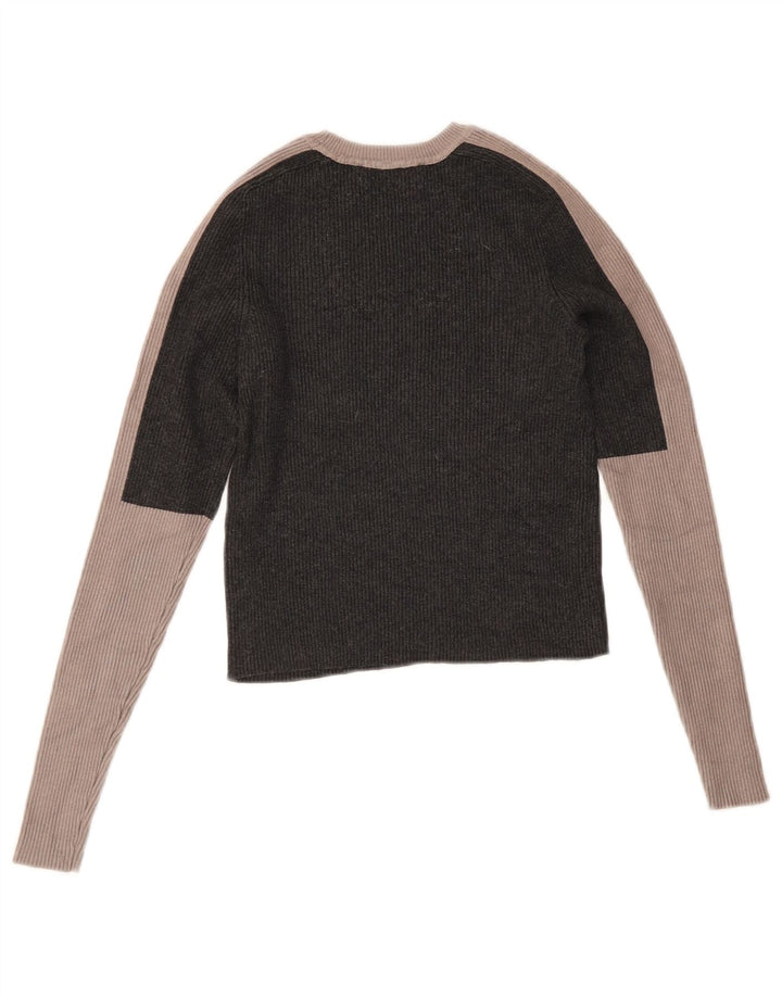 Zara Mujer Crop Top Manga Larga UK 42 Viscosa Color Block Gris Medio