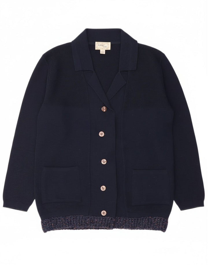 Vintage mujer Cardigan suéter IT 48 XL azul marino acrílico