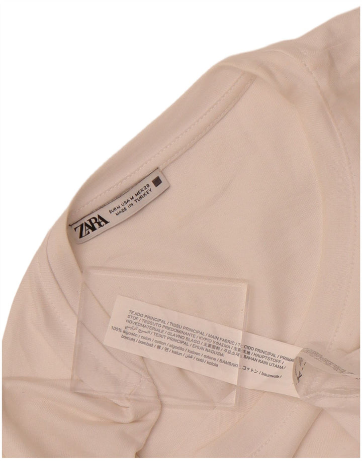 Zara Mujer Blusa Top UK 44 Mediano Blanco Algodón