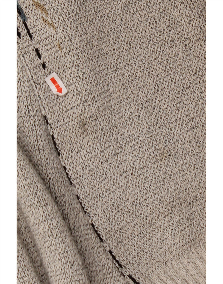 VINTAGE Hombres V-Cuello Jumper Suéter Grande Gris Geométrico