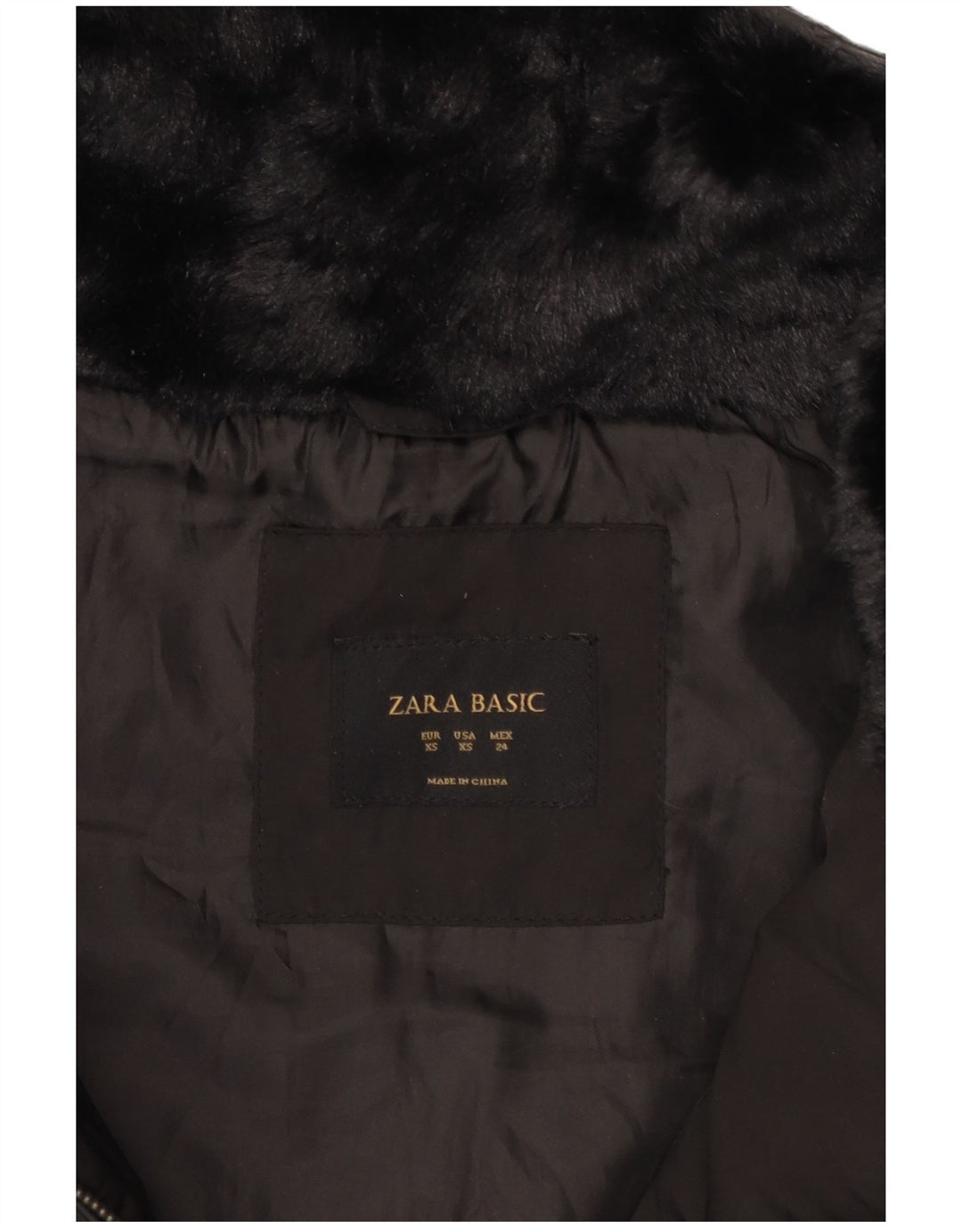Zara Mujer Chaqueta Acolchada Con Capucha UK 6 XS Poliéster Negro