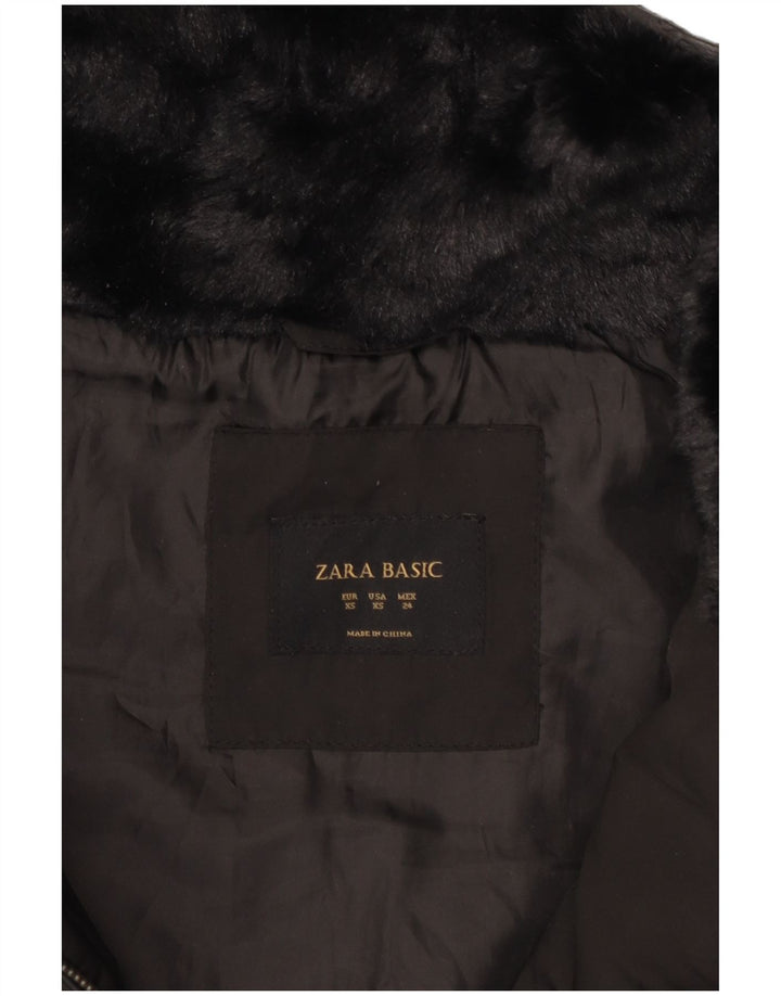 Zara Mujer Chaqueta Acolchada Con Capucha UK 6 XS Poliéster Negro