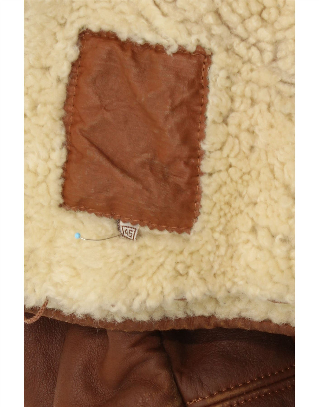 Vintage hombres suelta ajuste shearling chaqueta IT 46 pequeño cuero marrón