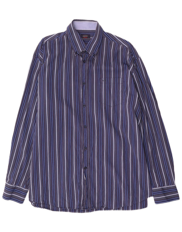 PAUL & SHARK Camisa Hombre Talla 45 XL Algodón Rayas Azul Marino